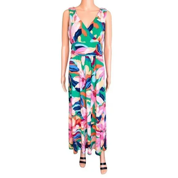 Pappagallo Floral Print Maxi Dress Small Tropical Boho Bright Summer Wedding - Picture 2 of 6